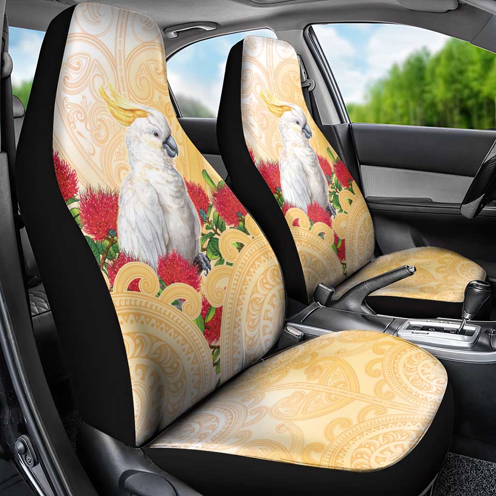 New Zealand Aotearoa Cockatoo Car Seat Cover Maori Pattern With Pohutukawa Flowers LT05 - Polynesian Pride