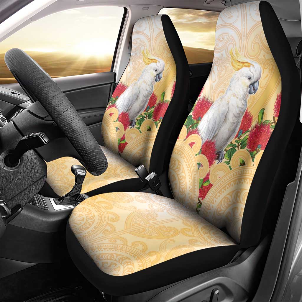 New Zealand Aotearoa Cockatoo Car Seat Cover Maori Pattern With Pohutukawa Flowers LT05 - Polynesian Pride