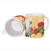 New Zealand Aotearoa Cockatoo Ceramic Mug Maori Pattern With Pohutukawa Flowers