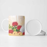 New Zealand Aotearoa Cockatoo Ceramic Mug Maori Pattern With Pohutukawa Flowers