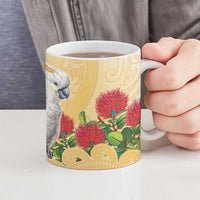 New Zealand Aotearoa Cockatoo Ceramic Mug Maori Pattern With Pohutukawa Flowers