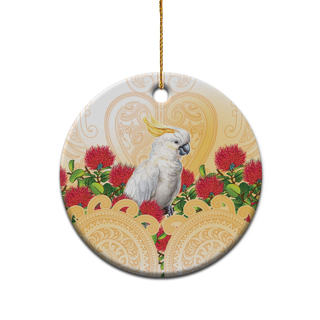 New Zealand Aotearoa Cockatoo Ceramic Ornament Maori Pattern With Pohutukawa Flowers LT05 - Polynesian Pride