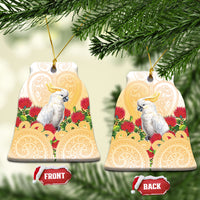 New Zealand Aotearoa Cockatoo Ceramic Ornament Maori Pattern With Pohutukawa Flowers LT05 Bell Flake Beige - Polynesian Pride