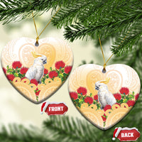 New Zealand Aotearoa Cockatoo Ceramic Ornament Maori Pattern With Pohutukawa Flowers LT05 Heart Beige - Polynesian Pride