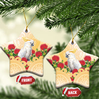 New Zealand Aotearoa Cockatoo Ceramic Ornament Maori Pattern With Pohutukawa Flowers LT05 Star Beige - Polynesian Pride