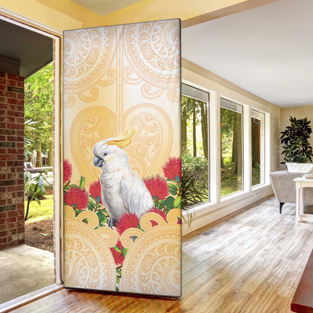 New Zealand Aotearoa Cockatoo Door Cover Maori Pattern With Pohutukawa Flowers LT05 - Polynesian Pride