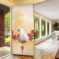New Zealand Aotearoa Cockatoo Door Cover Maori Pattern With Pohutukawa Flowers LT05 - Polynesian Pride