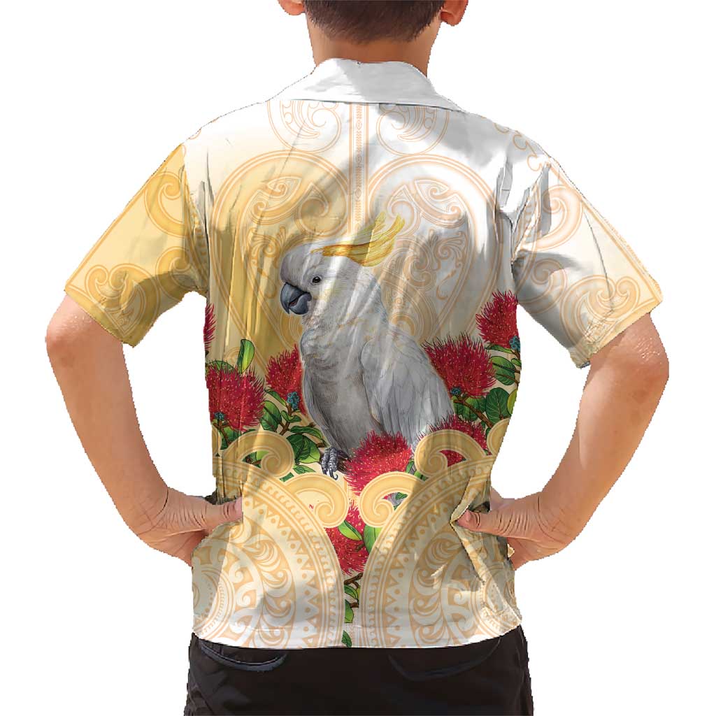 New Zealand Aotearoa Cockatoo Family Matching Long Sleeve Bodycon Dress and Hawaiian Shirt Maori Pattern With Pohutukawa Flowers LT05 - Polynesian Pride