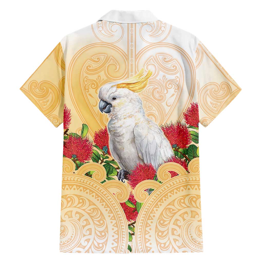 New Zealand Aotearoa Cockatoo Family Matching Off Shoulder Short Dress and Hawaiian Shirt Maori Pattern With Pohutukawa Flowers LT05 - Polynesian Pride