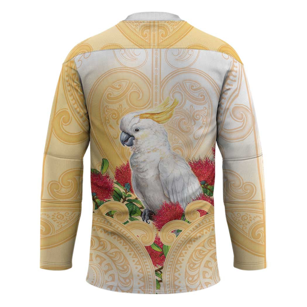 New Zealand Aotearoa Cockatoo Hockey Jersey Maori Pattern With Pohutukawa Flowers LT05 - Polynesian Pride