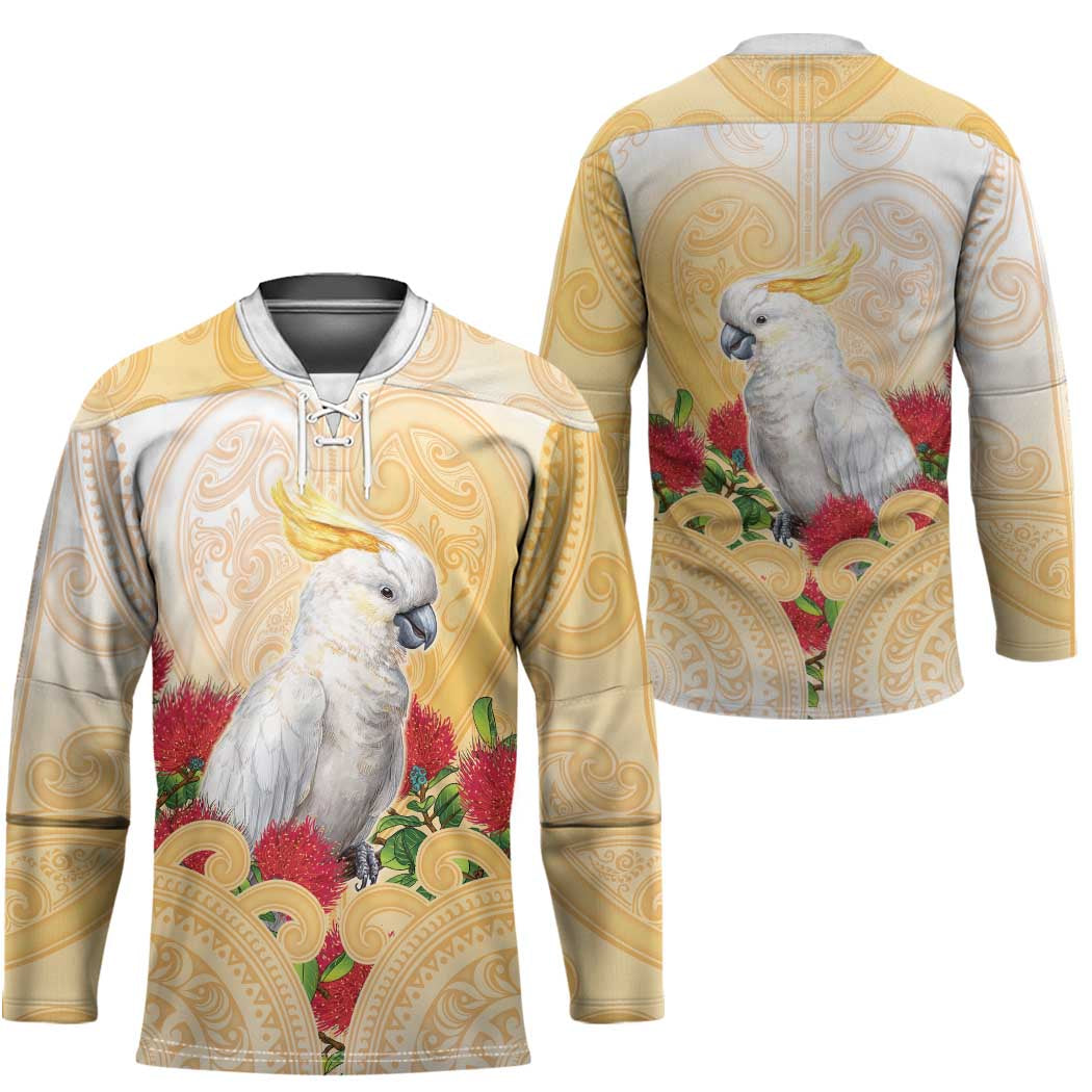 New Zealand Aotearoa Cockatoo Hockey Jersey Maori Pattern With Pohutukawa Flowers LT05 - Polynesian Pride