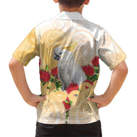 New Zealand Aotearoa Cockatoo Kid Hawaiian Shirt Maori Pattern With Pohutukawa Flowers LT05 - Polynesian Pride