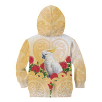 New Zealand Aotearoa Cockatoo Kid Hoodie Maori Pattern With Pohutukawa Flowers LT05 - Polynesian Pride
