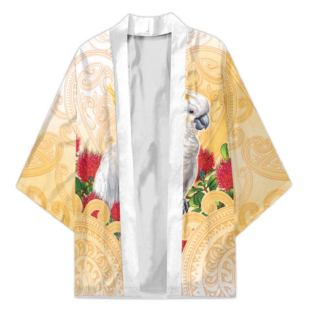 New Zealand Aotearoa Cockatoo Kimono Maori Pattern With Pohutukawa Flowers