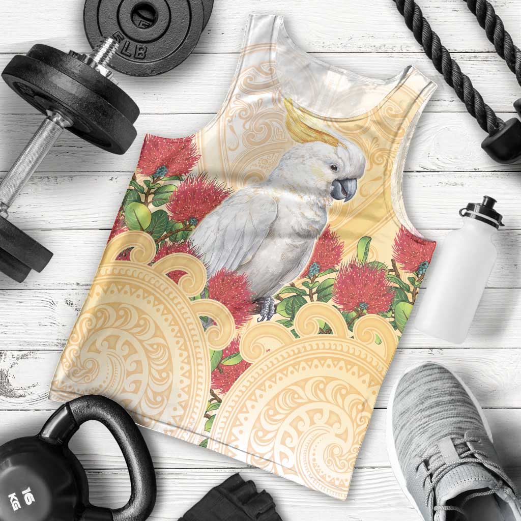New Zealand Aotearoa Cockatoo Men Tank Top Maori Pattern With Pohutukawa Flowers LT05 - Polynesian Pride