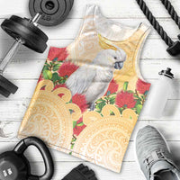 New Zealand Aotearoa Cockatoo Men Tank Top Maori Pattern With Pohutukawa Flowers LT05 - Polynesian Pride