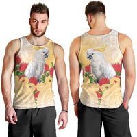 New Zealand Aotearoa Cockatoo Men Tank Top Maori Pattern With Pohutukawa Flowers LT05 - Polynesian Pride