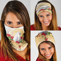 New Zealand Aotearoa Cockatoo Neck Gaiter Maori Pattern With Pohutukawa Flowers