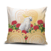 New Zealand Aotearoa Cockatoo Pillow Cover Maori Pattern With Pohutukawa Flowers