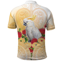 New Zealand Aotearoa Cockatoo Polo Shirt Maori Pattern With Pohutukawa Flowers LT05 - Polynesian Pride