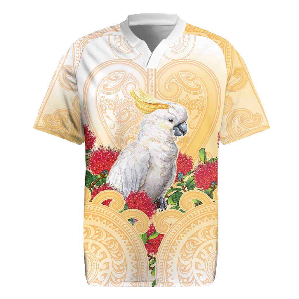 New Zealand Aotearoa Cockatoo Rugby Jersey Maori Pattern With Pohutukawa Flowers