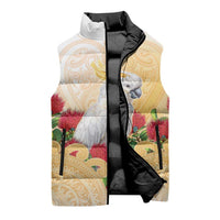 New Zealand Aotearoa Cockatoo Sleeveless Puffer Jacket Maori Pattern With Pohutukawa Flowers LT05 - Polynesian Pride