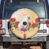New Zealand Aotearoa Cockatoo Spare Tire Cover Maori Pattern With Pohutukawa Flowers