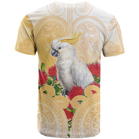 New Zealand Aotearoa Cockatoo T Shirt Maori Pattern With Pohutukawa Flowers LT05 - Polynesian Pride