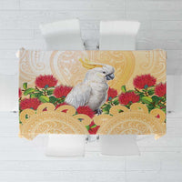 New Zealand Aotearoa Cockatoo Tablecloth Maori Pattern With Pohutukawa Flowers LT05 Beige - Polynesian Pride