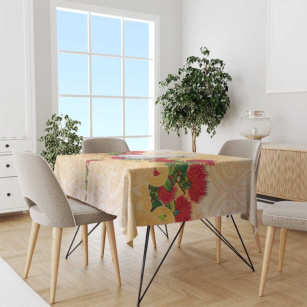 New Zealand Aotearoa Cockatoo Tablecloth Maori Pattern With Pohutukawa Flowers LT05 - Polynesian Pride