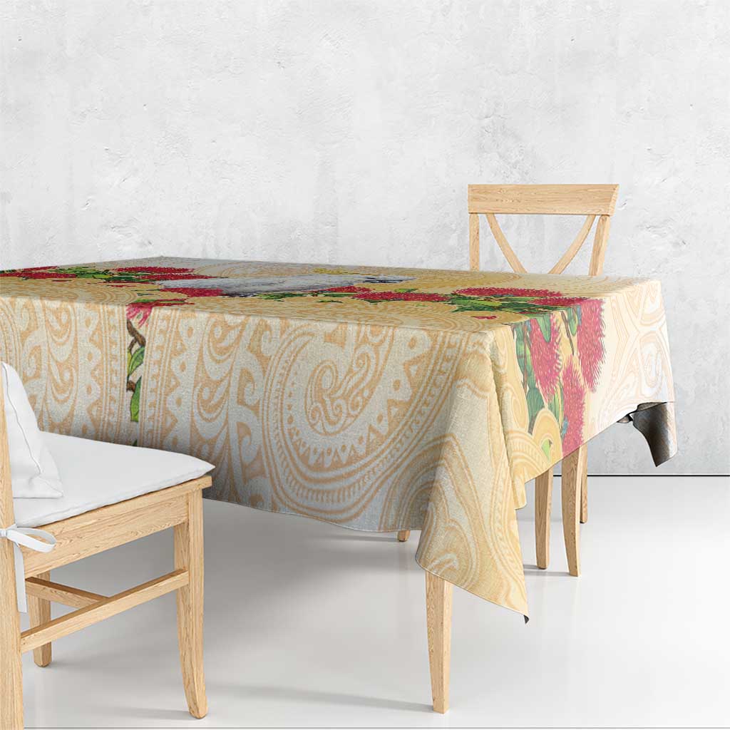 New Zealand Aotearoa Cockatoo Tablecloth Maori Pattern With Pohutukawa Flowers LT05 - Polynesian Pride
