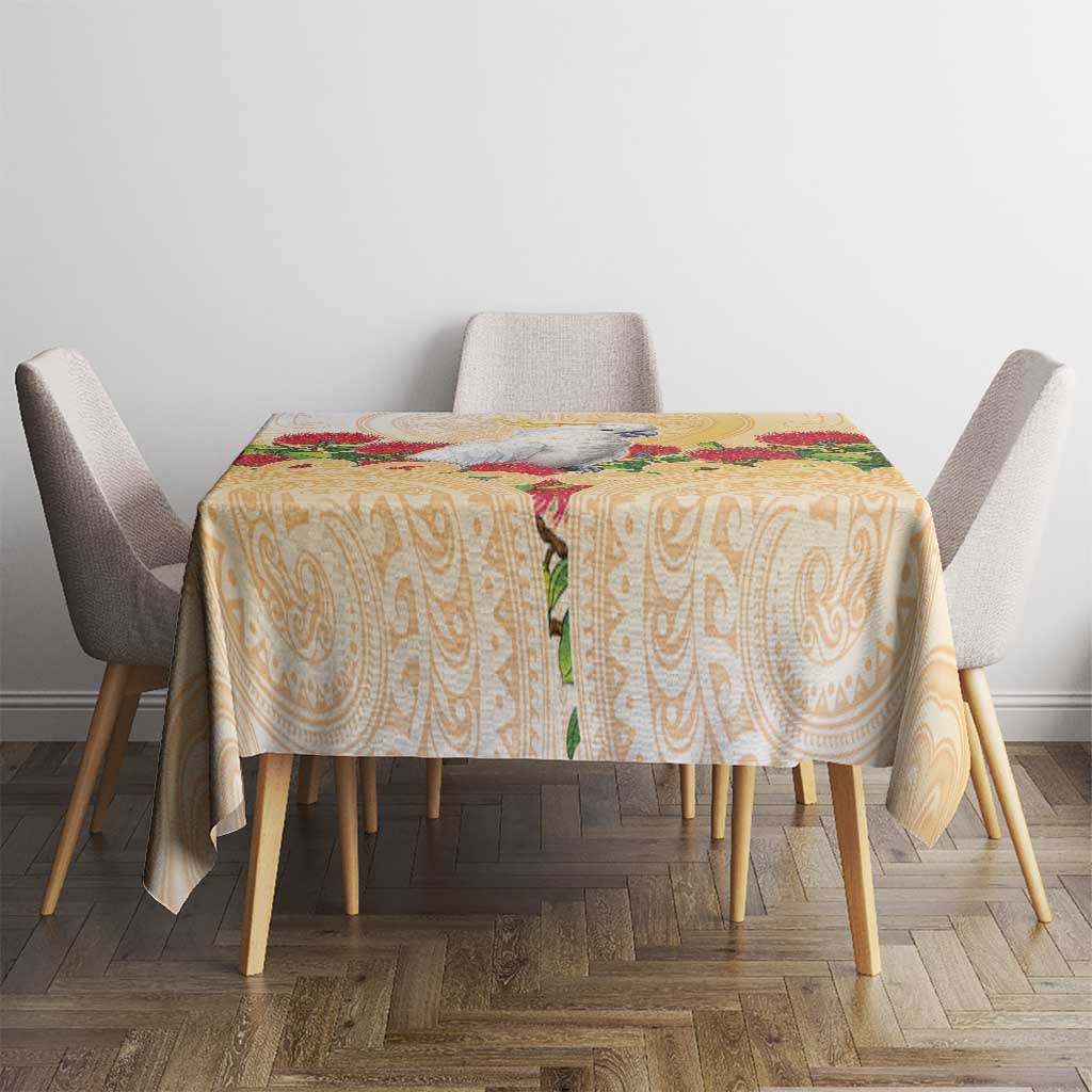 New Zealand Aotearoa Cockatoo Tablecloth Maori Pattern With Pohutukawa Flowers LT05 - Polynesian Pride