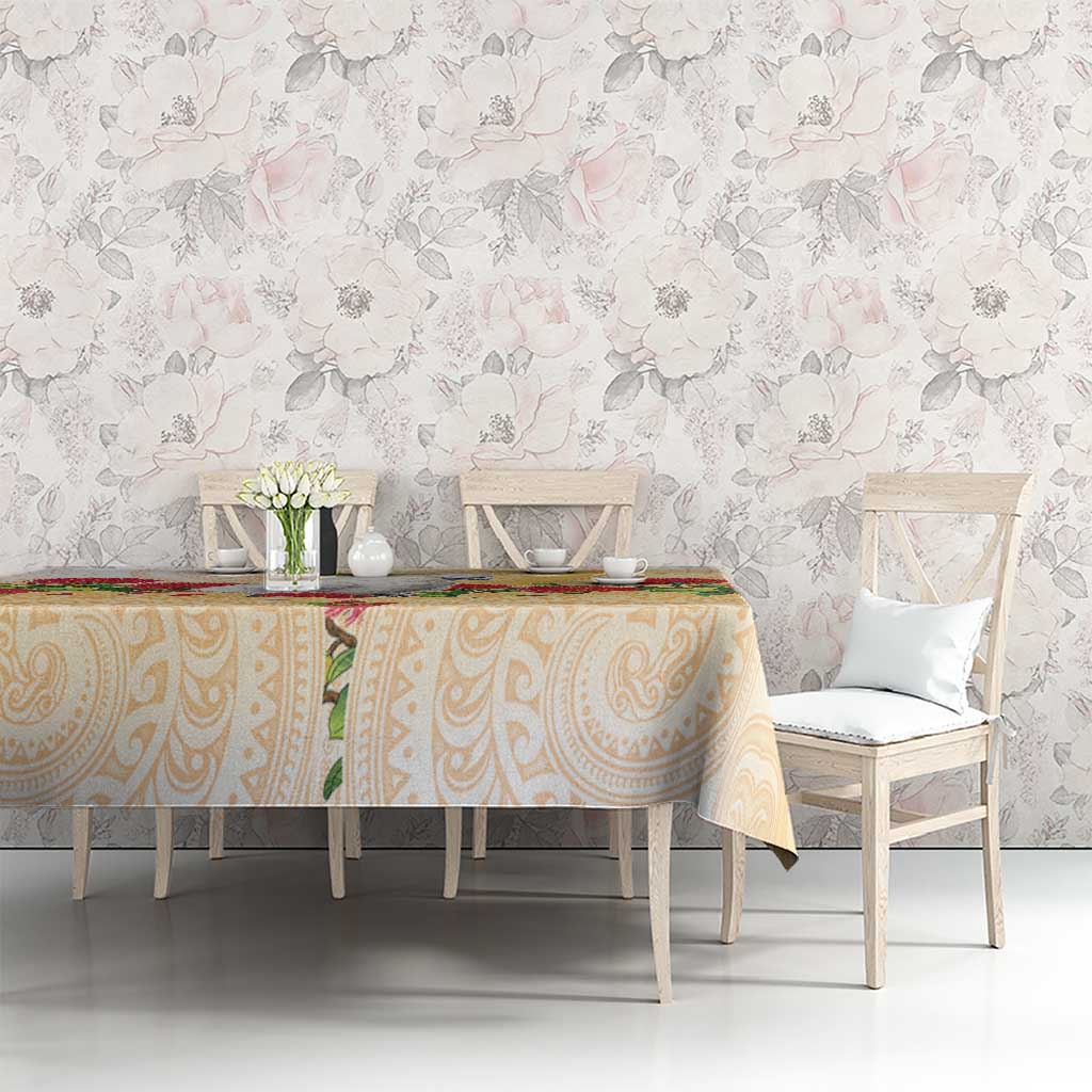 New Zealand Aotearoa Cockatoo Tablecloth Maori Pattern With Pohutukawa Flowers LT05 - Polynesian Pride