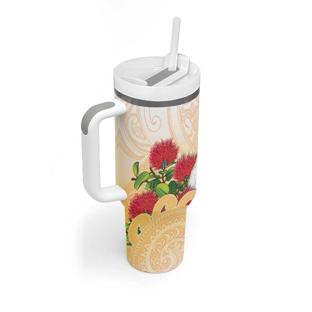 New Zealand Aotearoa Cockatoo Tumbler With Handle Maori Pattern With Pohutukawa Flowers LT05 - Polynesian Pride