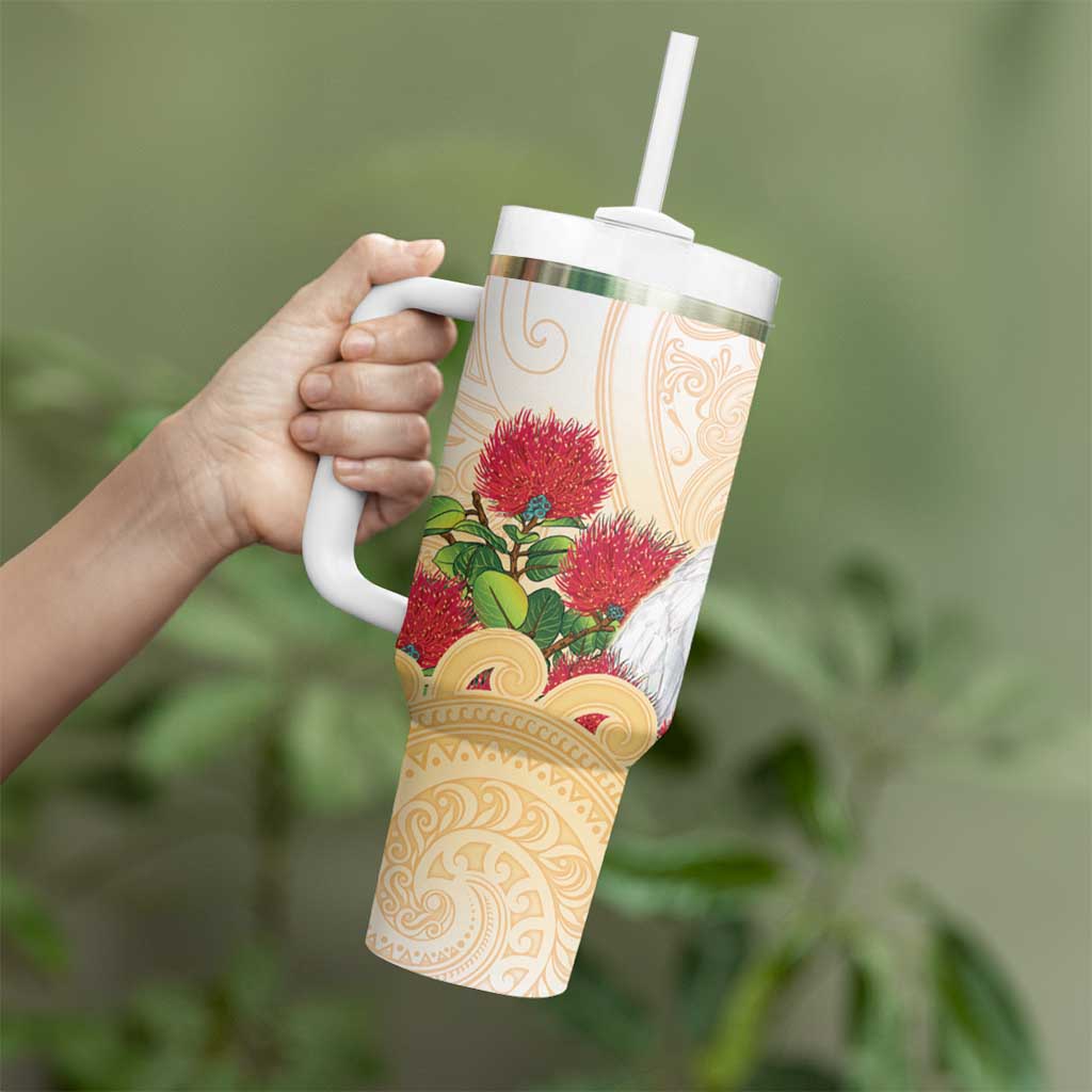 New Zealand Aotearoa Cockatoo Tumbler With Handle Maori Pattern With Pohutukawa Flowers LT05 - Polynesian Pride