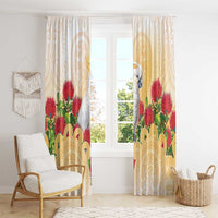 New Zealand Aotearoa Cockatoo Window Curtain Maori Pattern With Pohutukawa Flowers