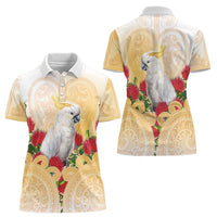 New Zealand Aotearoa Cockatoo Women Polo Shirt Maori Pattern With Pohutukawa Flowers LT05 - Polynesian Pride