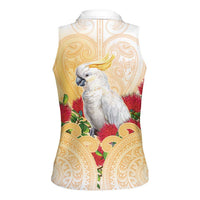 New Zealand Aotearoa Cockatoo Women Sleeveless Polo Shirt Maori Pattern With Pohutukawa Flowers LT05 - Polynesian Pride