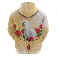 New Zealand Aotearoa Cockatoo Zip Hoodie Maori Pattern With Pohutukawa Flowers LT05 - Polynesian Pride