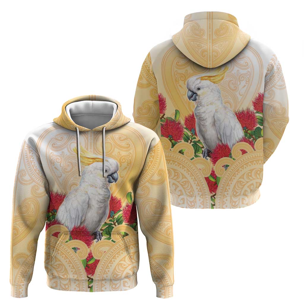 New Zealand Aotearoa Cockatoo Zip Hoodie Maori Pattern With Pohutukawa Flowers LT05 - Polynesian Pride