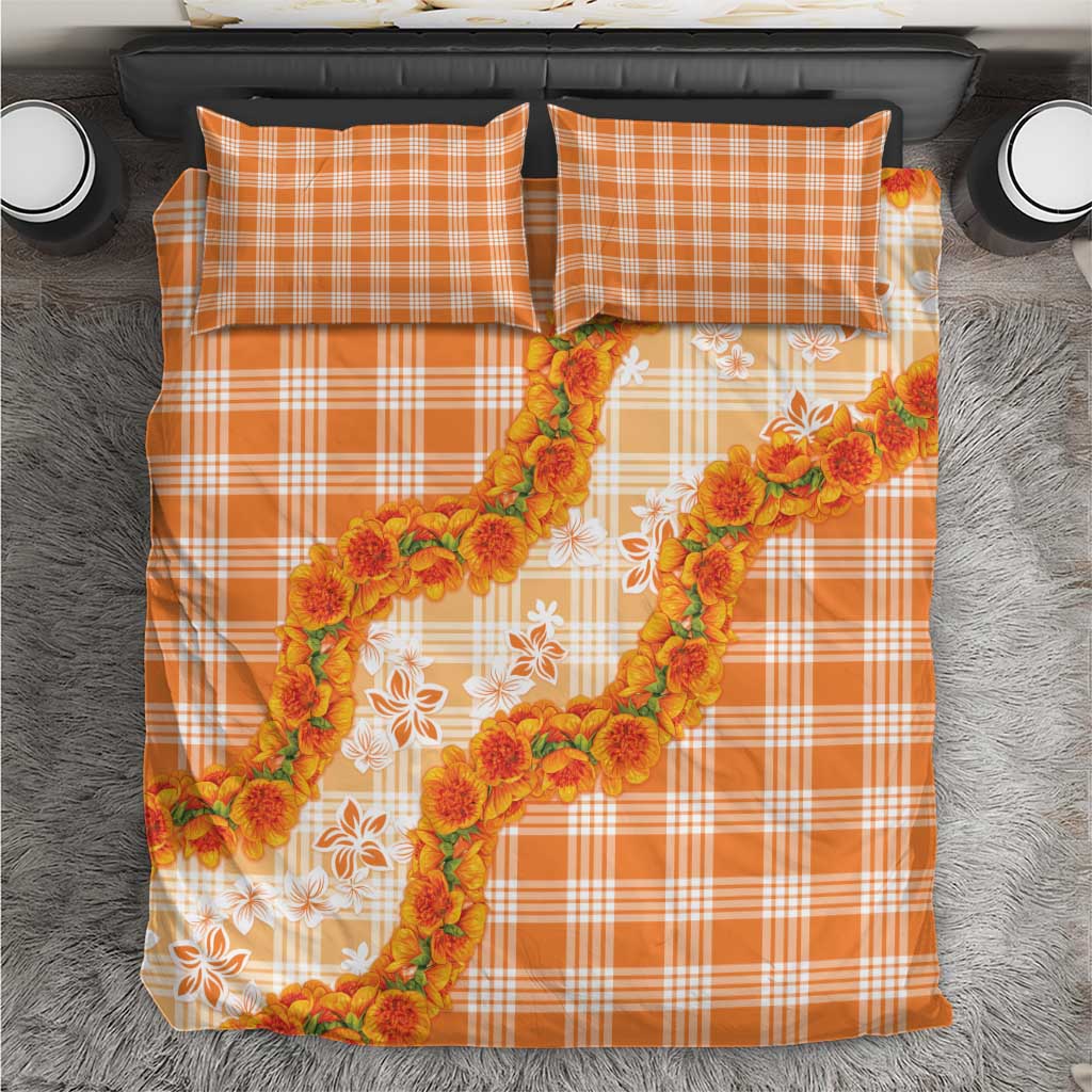Orange Hawaii Palaka Bedding Set Hawaiian Ilima Lei