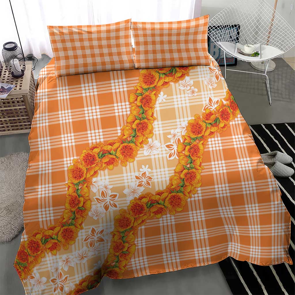 Orange Hawaii Palaka Bedding Set Hawaiian Ilima Lei