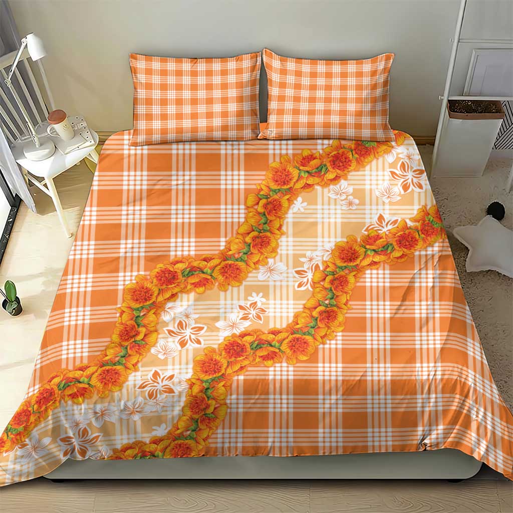 Orange Hawaii Palaka Bedding Set Hawaiian Ilima Lei