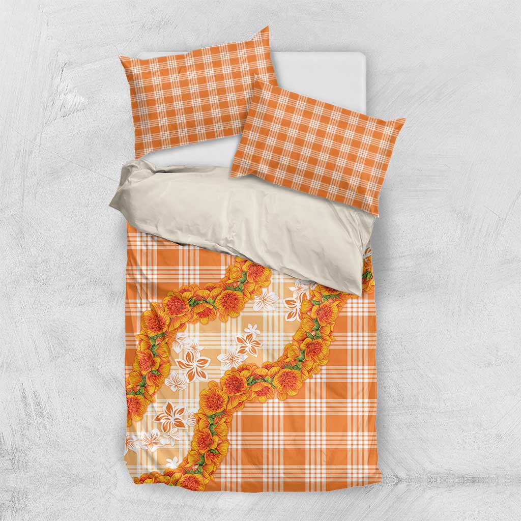 Orange Hawaii Palaka Bedding Set Hawaiian Ilima Lei