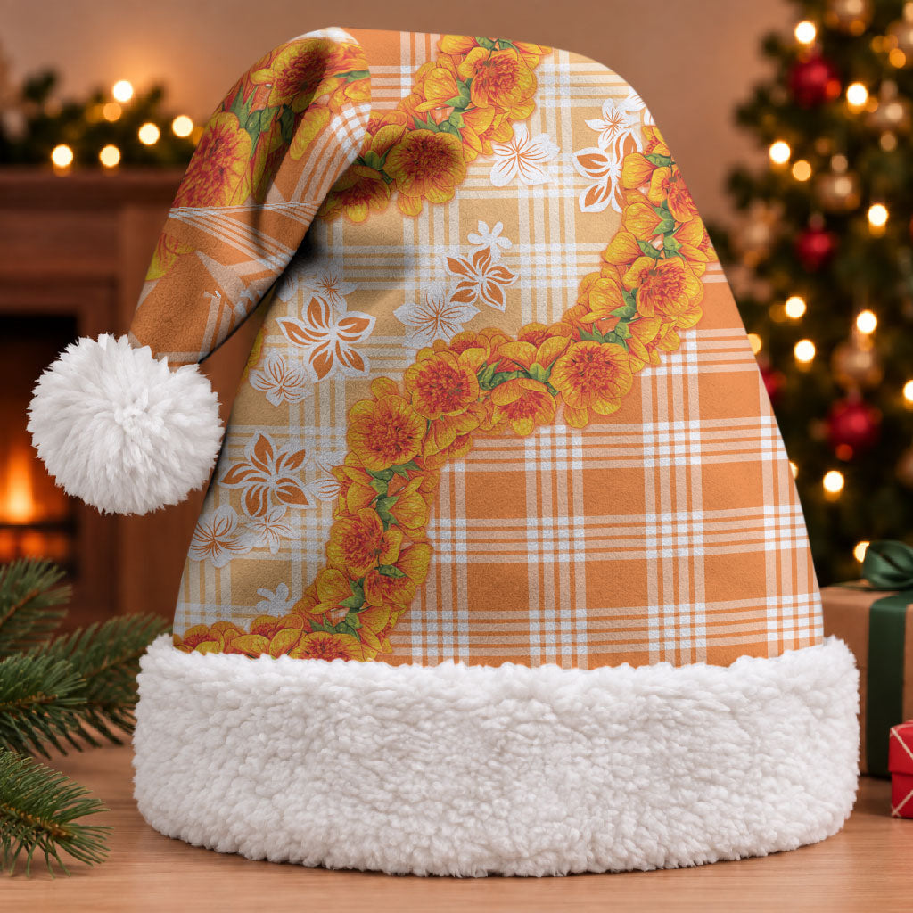 Orange Hawaii Palaka Christmas Santa Hat Hawaiian Ilima Lei