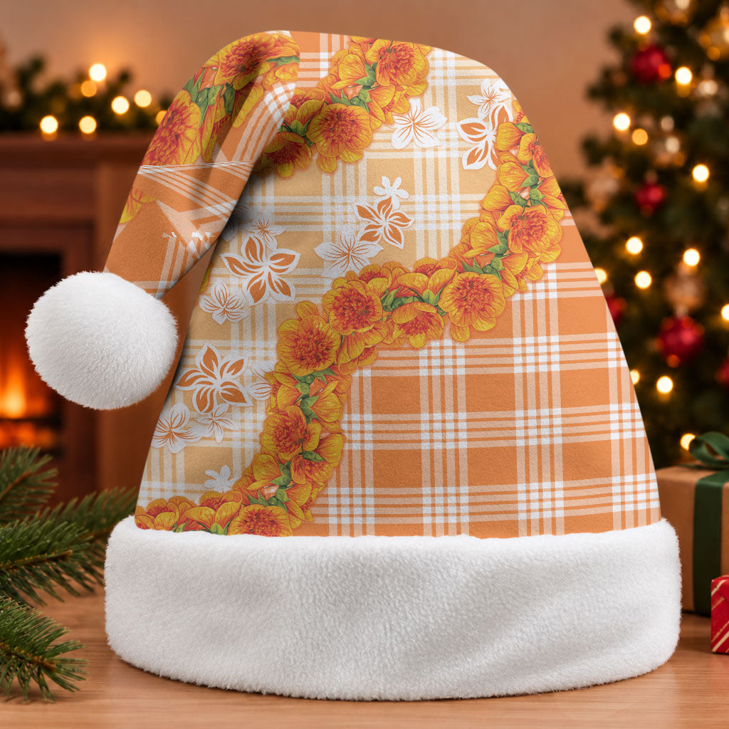 Orange Hawaii Palaka Christmas Santa Hat Hawaiian Ilima Lei