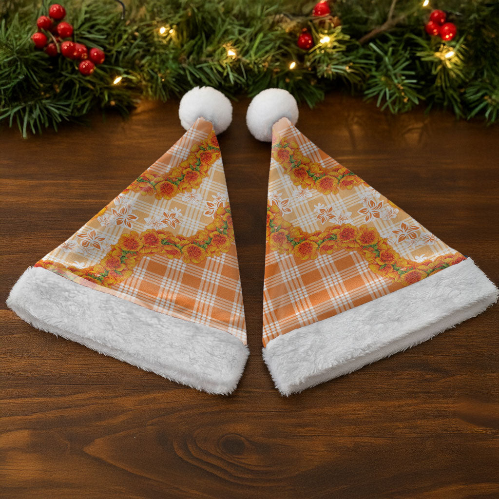 Orange Hawaii Palaka Christmas Santa Hat Hawaiian Ilima Lei
