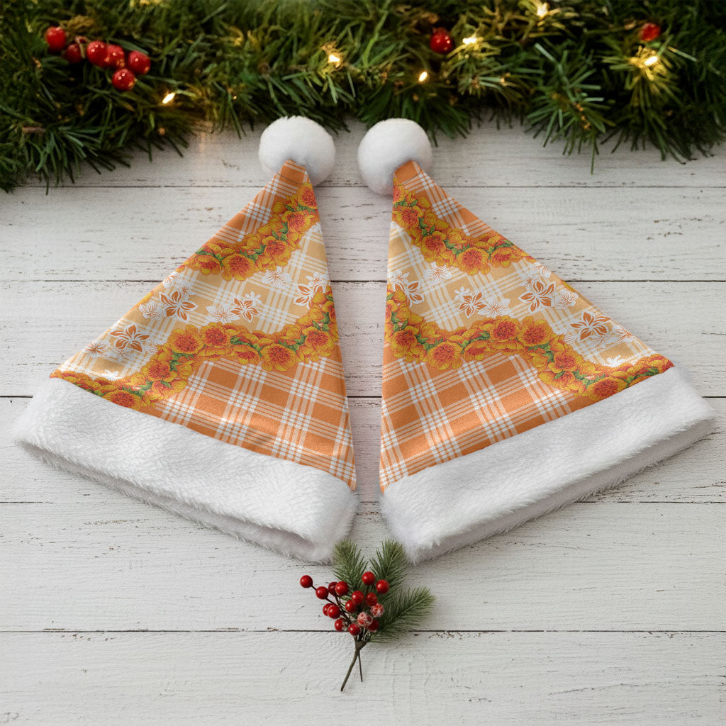 Orange Hawaii Palaka Christmas Santa Hat Hawaiian Ilima Lei