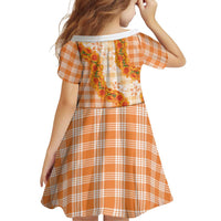 Orange Hawaii Palaka Family Matching Short Sleeve Bodycon Dress and Hawaiian Shirt Hawaiian Ilima Lei LT05 - Polynesian Pride
