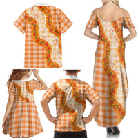 Orange Hawaii Palaka Family Matching Summer Maxi Dress and Hawaiian Shirt Hawaiian Ilima Lei LT05 - Polynesian Pride